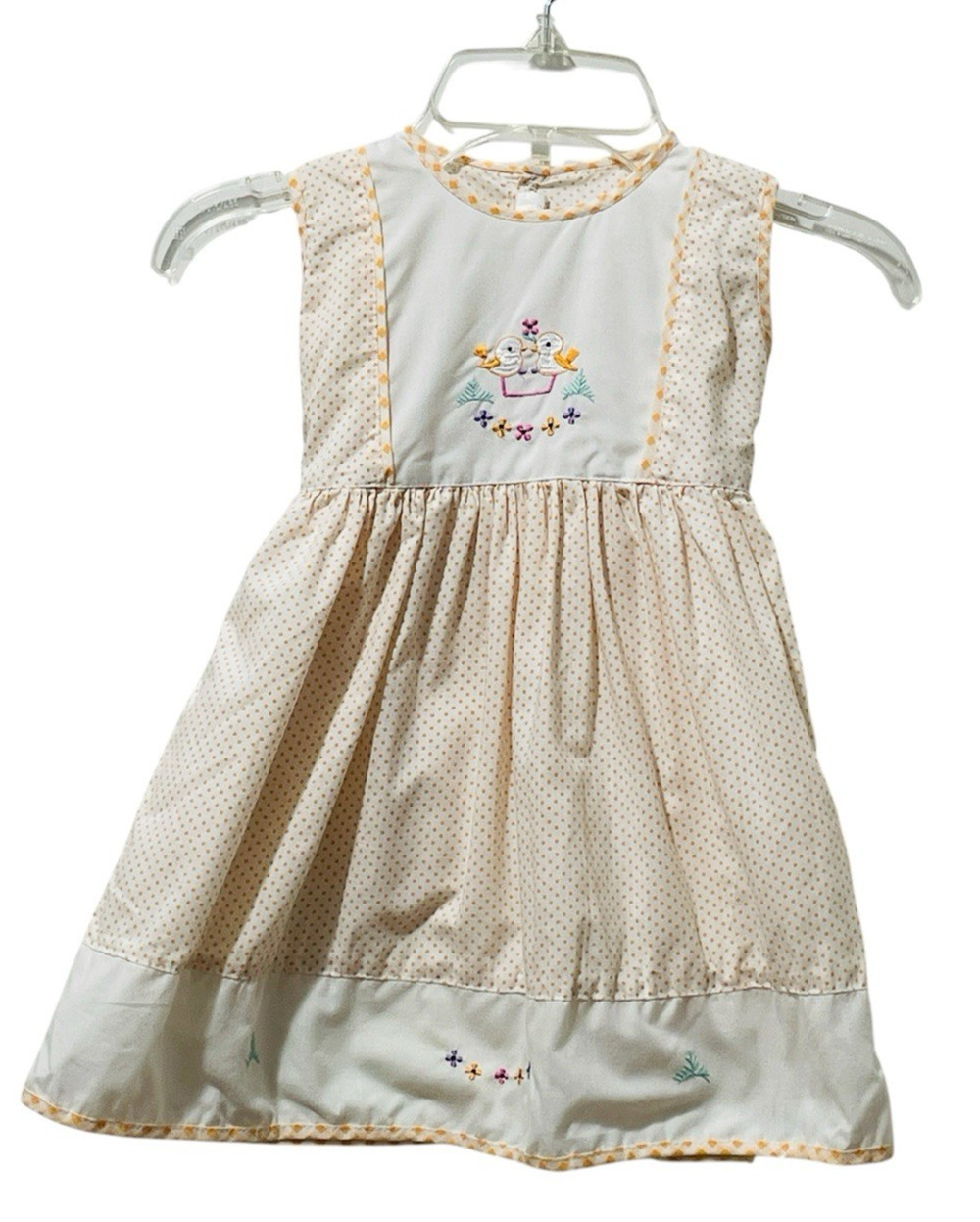 Girls 2T Smocked Embroidered Duck Flowers Polka Dots Button Back Heirloom Dress